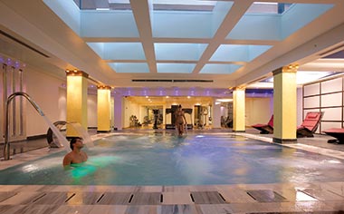 The indoor pool at the Apostolata Island Resort & Spa